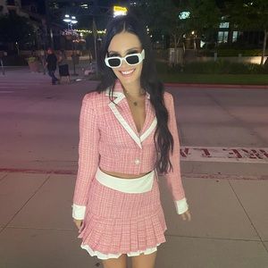 ASOS luxe pink boucle crop blazer and mini skirt set